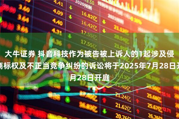 大牛证券 抖音科技作为被告被上诉人的1起涉及侵害商标权及不正当竞争纠纷的诉讼将于2025年7月28日开庭